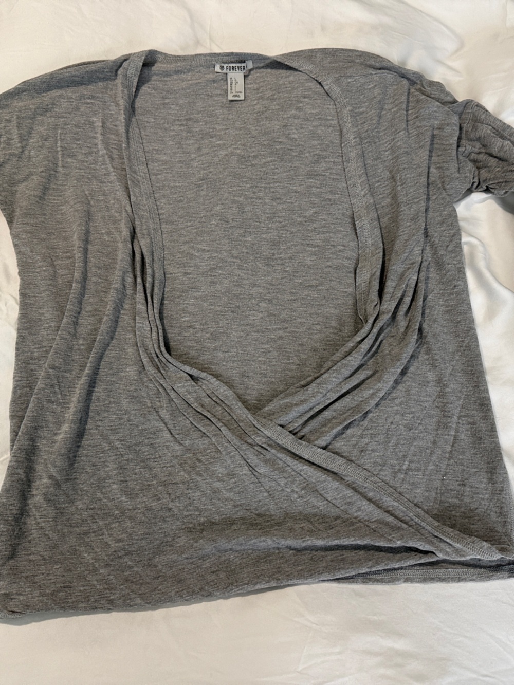 Forever 21 Gray Open-Front Draped Long Sleeve Top